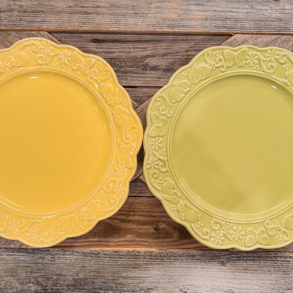 Pair of Spring and Easter Themed Plates w Embossed Bunnies and Butterflies-10.5” - Picture 1 of 10